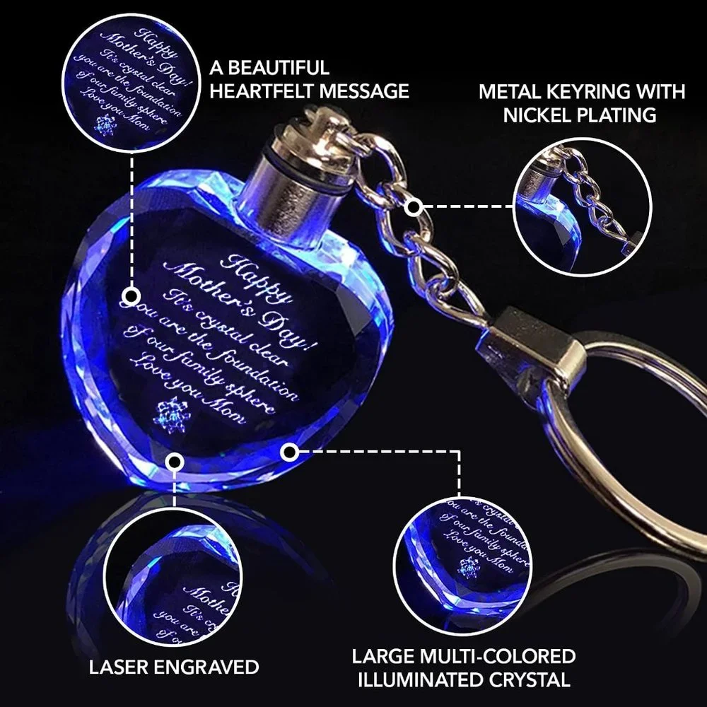 Happy Mothers Day Gift LED Unique REAL 3D Illuminating Crystal Heart Keychain - Picture 5 of 6